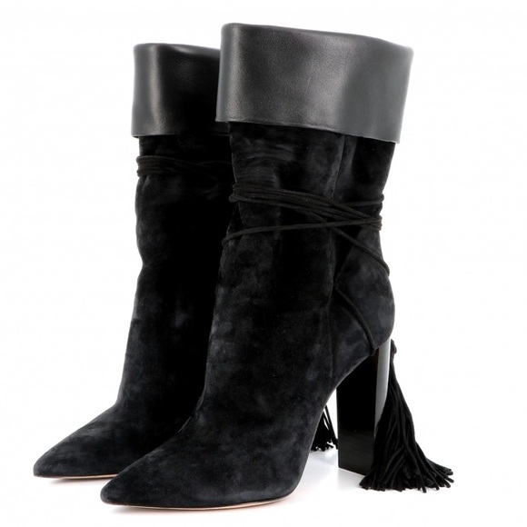 Saint Laurent Shoes - Saint Laurent Paris Black Suede ankle Boots with tassels NEW